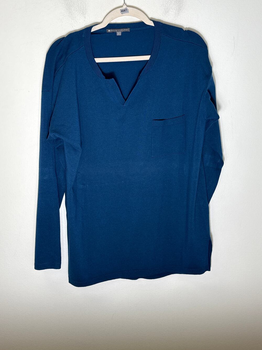 Elliot Lauren Blue Long Sleeve Knit Sweater with Front Pocket Sz